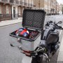 VEVOR Baúl para Moto 55 L de Aluminio, Maleta Trasera para Motocicleta Universal, Impermeable, Carcasa Duradera, Desmontable, con Cerradura de Seguridad y Forro de Cuero para Guardar Cascos, Plata