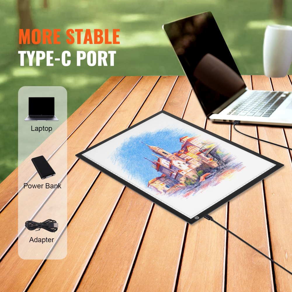 VEVOR Tablero de Luz Panel de Luz LED A3 con Brillo Regulable de 3 Niveles, Mesa de Luz Alimentada por USB para Trazado, Caja de Luz para Pintura con Diamantes, Animación, Bocetos, Estarcido, Negro