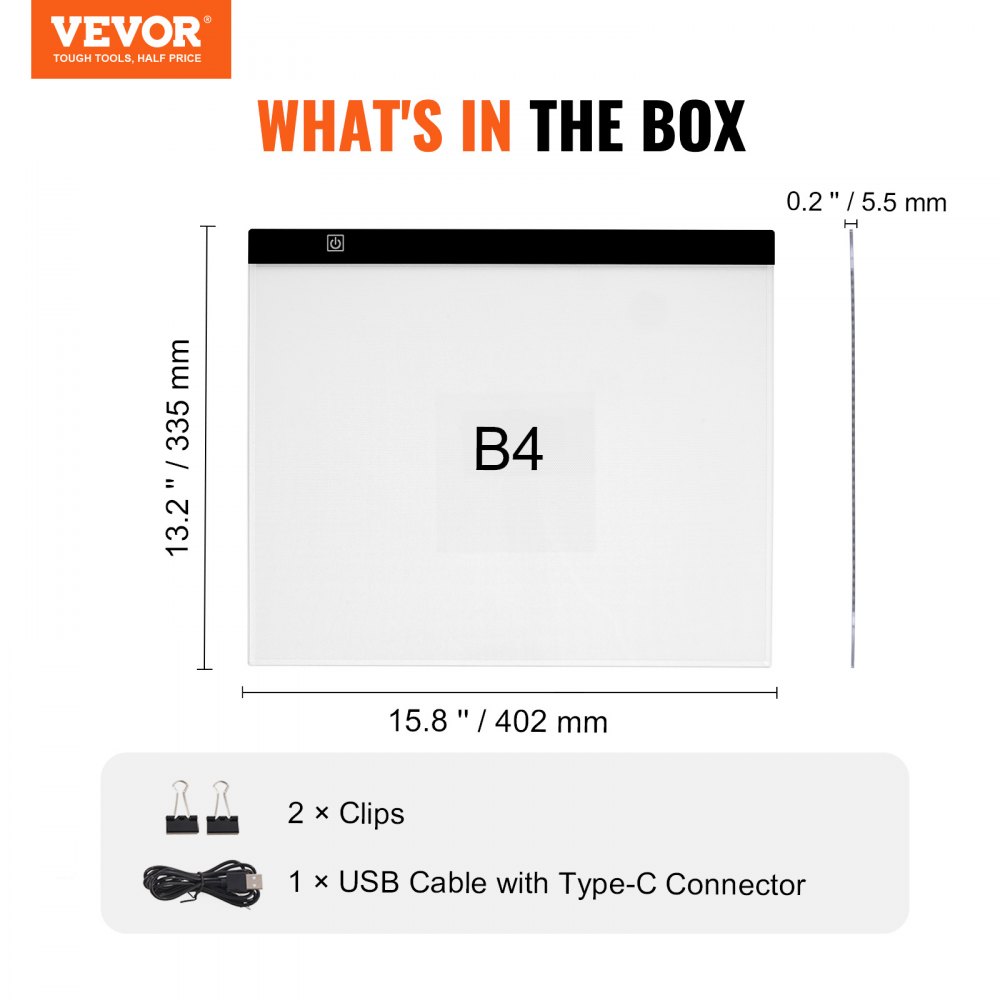 VEVOR Tablero de Luz Panel de Luz LED B4 Caja de Luz Portátil Ultradelgada, Mesa de Luz Alimentada por USB para Trazado, Caja de Luz para Pintura con Diamantes, Animación, Bocetos, Estarcido, Negro