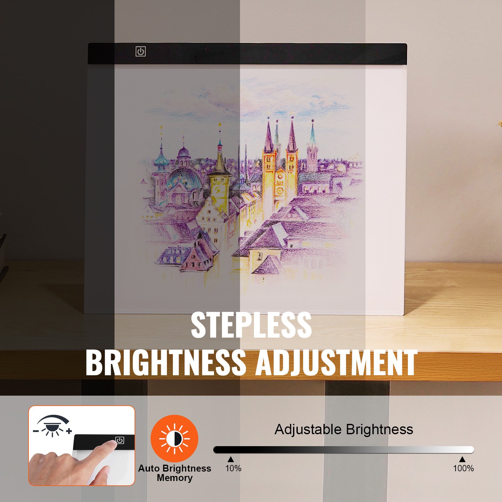VEVOR Tablero de Luz Panel de Luz LED B4 Caja de Luz Portátil Ultradelgada, Mesa de Luz Alimentada por USB para Trazado, Caja de Luz para Pintura con Diamantes, Animación, Bocetos, Estarcido, Negro