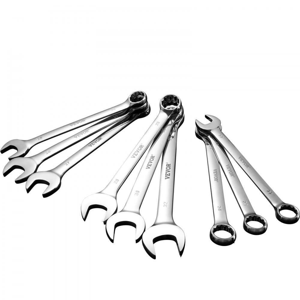 VEVOR 25 PCS Juego de Llaves Combinadas, Juego de Llaves de Boca con Bolsa Enrollable, juego de Llaves Grande de Acero al Carbono Métricas de 6-32 mm para Uso Doméstico, Reparaciones de Automóviles