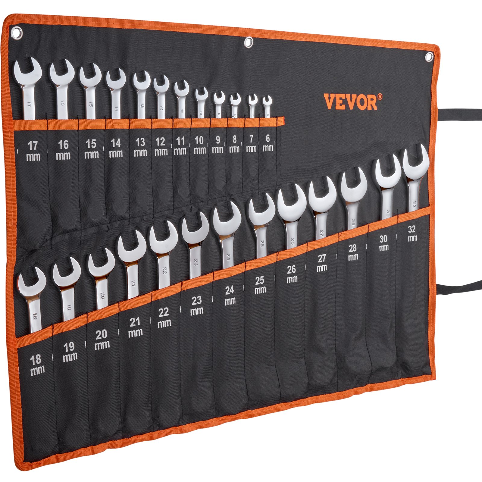 VEVOR 25 PCS Juego de Llaves Combinadas, Juego de Llaves de Boca con Bolsa Enrollable, juego de Llaves Grande de Acero al Carbono Métricas de 6-32 mm para Uso Doméstico, Reparaciones de Automóviles