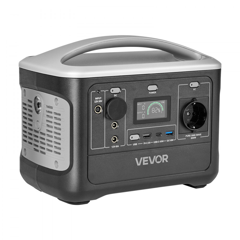 VEVOR Estación de Energía Portátil 600 W, Generador de Energía Batería de Respaldo LiFePO4 de 493 Wh, con 7 Puertos de Salida para Hogar, Campamentos, Viajes en Autocaravana, Panel Solar No Incluido