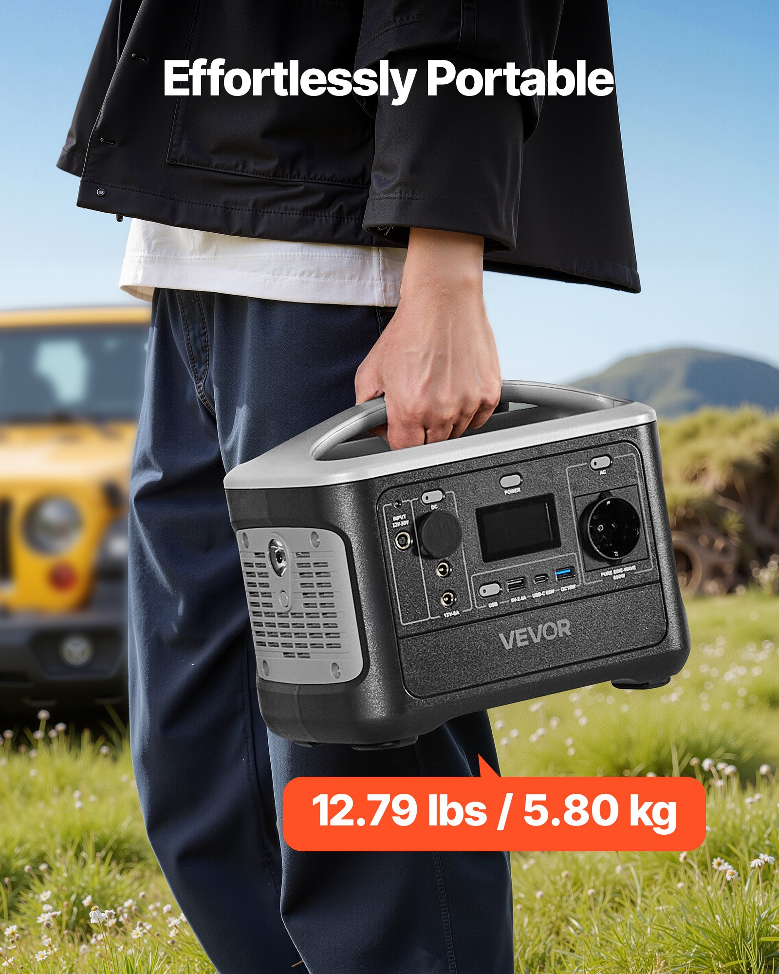 VEVOR Estación de Energía Portátil 600 W, Generador de Energía Batería de Respaldo LiFePO4 de 493 Wh, con 7 Puertos de Salida para Hogar, Campamentos, Viajes en Autocaravana, Panel Solar No Incluido