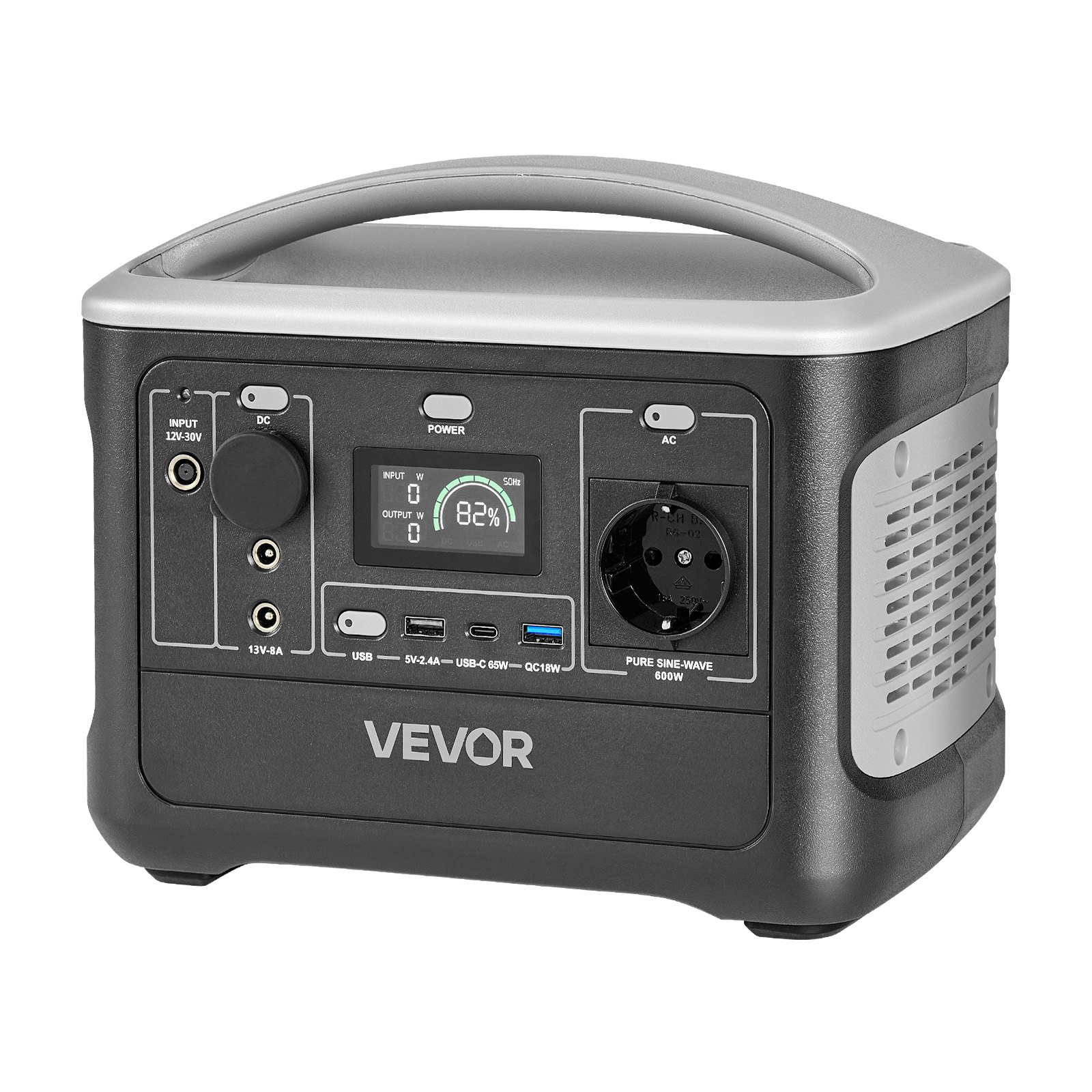 VEVOR Estación de Energía Portátil 600 W, Generador de Energía Batería de Respaldo LiFePO4 de 493 Wh, con 7 Puertos de Salida para Hogar, Campamentos, Viajes en Autocaravana, Panel Solar No Incluido