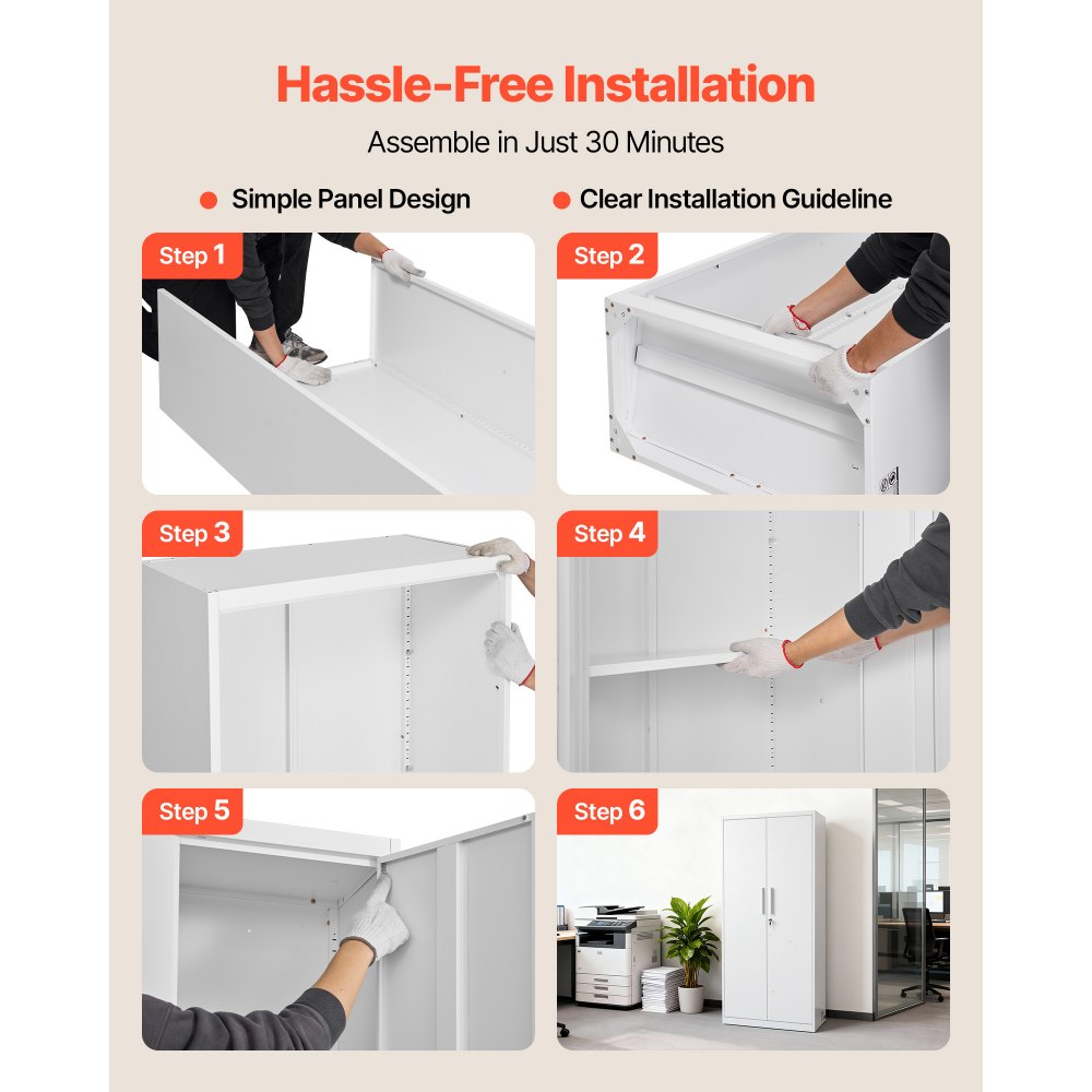 VEVOR Armario de Almacenamiento Metálico de 5 Niveles 80 x 40 x 175 cm, Gabinete de Garaje de Acero con Cerradura, para Herramientas de Despensa, Almacén, Sótano, Lavandería, Oficina, Blanco