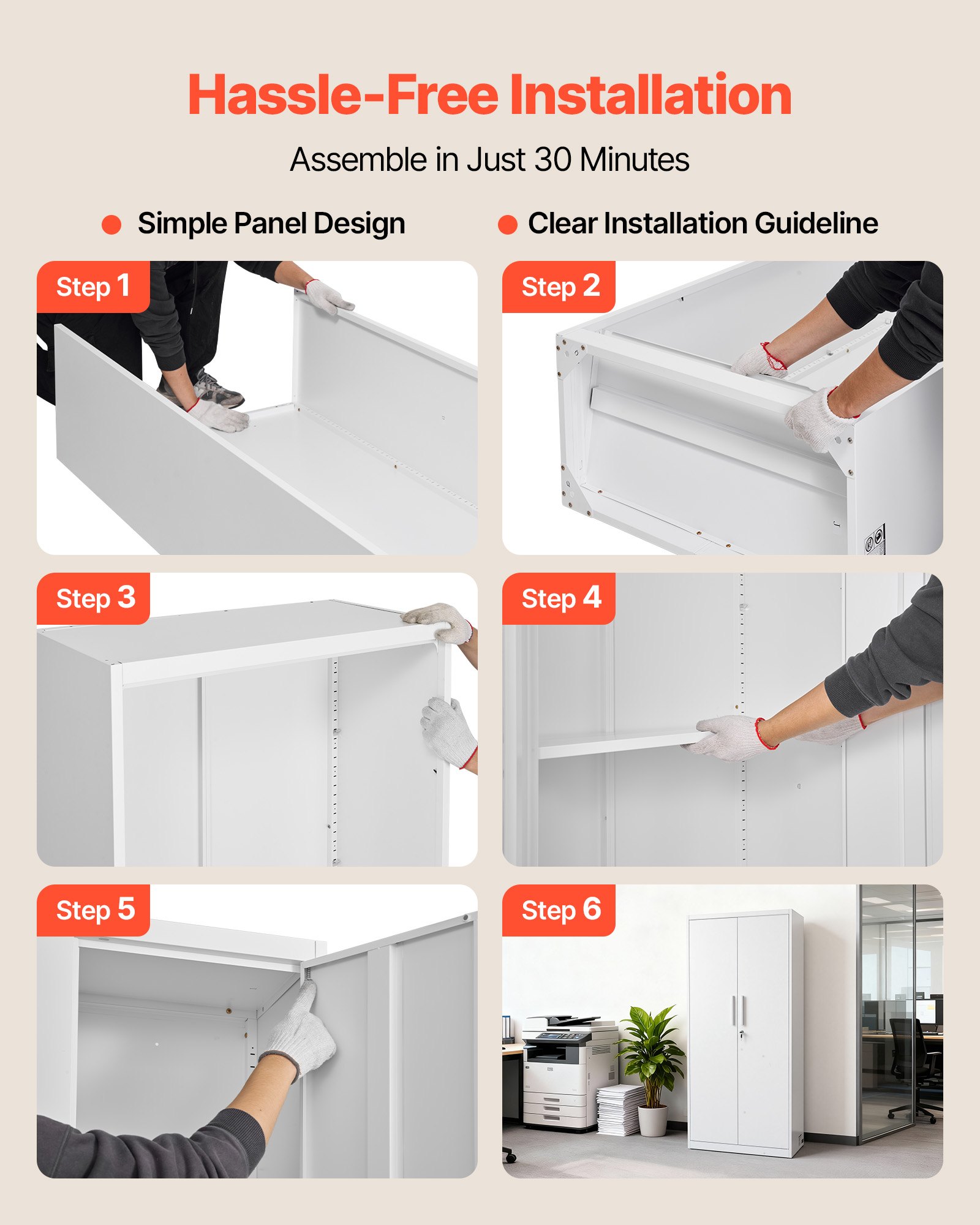 VEVOR Armario de Almacenamiento Metálico de 5 Niveles 80 x 40 x 175 cm, Gabinete de Garaje de Acero con Cerradura, para Herramientas de Despensa, Almacén, Sótano, Lavandería, Oficina, Blanco