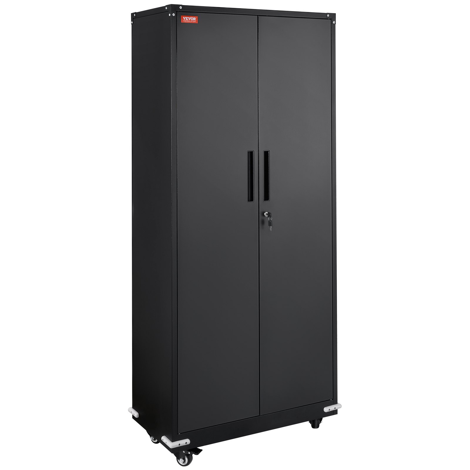 VEVOR Gabinete de metal con ruedas, gabinete con cerradura de 190,5 cm con 4 estantes ajustables y 2 puertas magnéticas, capacidad de 90,7 kg por estante, gabinete de metal con 3 llaves, negro