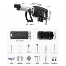 VEVOR Martillo Demoledor Eléctrico de 2800 W y 1200 BPM, con 3 Cinceles, Pala de Arcilla, Guantes y Gafas de Seguridad, para Paredes de Hormigón, Trabajos de Tuberías y Plomería, Color Negro