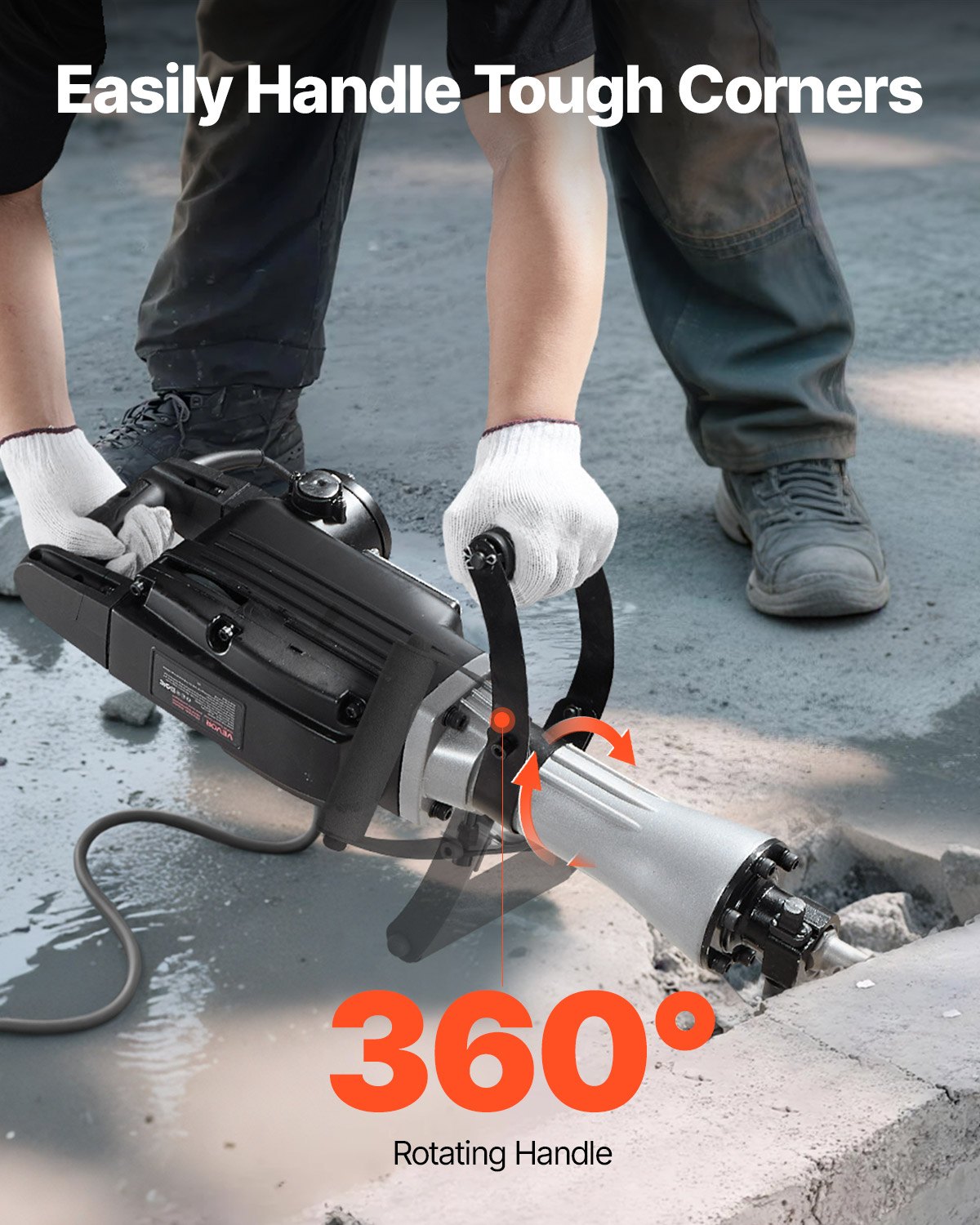 VEVOR Demolition Jack Hammer, 2800 W Powerful Electric Jackhammer, 1200 BPM Concrete Breaker with a Point Chisel, a Flat Chisel, Carrying Case, Gloves, for Concrete, Wall, Brick, Tile and Foundation