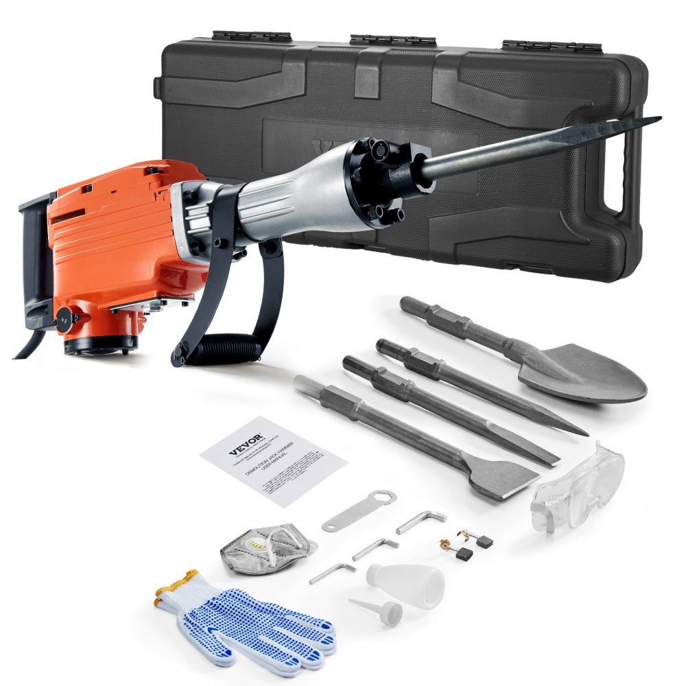 VEVOR Demolition Jack Hammer, 2200 W, Electric Jack Hammer, Heavy Duty, 1400 BPM Concrete Breaker, 4 Chisel Bits, Gloves