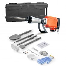 VEVOR Martillo de Demolición 2200 W 1350 BPM Martillo Eléctrico con Cable 1-1/8" con 4 Cinceles Reemplazables Mango Giratorio 360° Rompe Hormigón Antivibración para Cincelar Construcción Fontanería