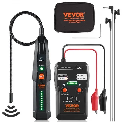 VEVOR Localizador de Cables Subterráneos, Profundidad de Detección de Hasta 2 m y Rango de Detección de 1000 m en Modo Digital, Rastreador de Cables y Detector de Roturas con Auriculares Incluidos