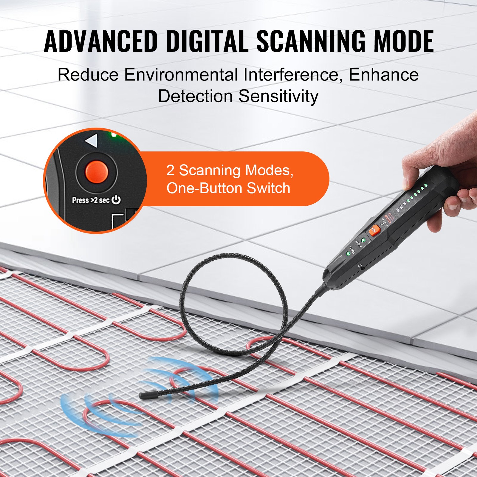 VEVOR Localizador de Cables Subterráneos, Profundidad de Detección de Hasta 2 m y Rango de Detección de 1000 m en Modo Digital, Rastreador de Cables y Detector de Roturas con Auriculares Incluidos