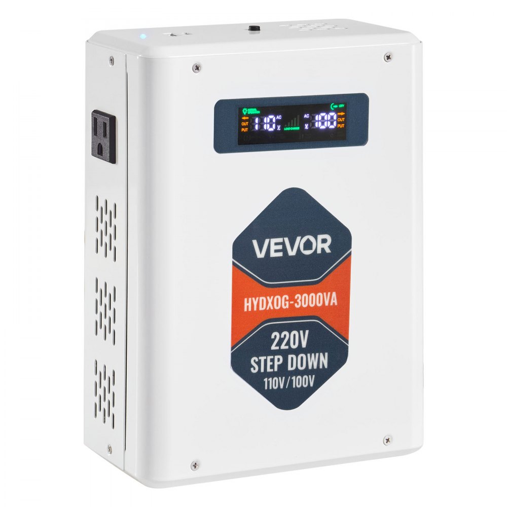 VEVOR Convertidor Reductor de Voltaje 3000 VA, Transformador de Potencia 220 V a 110 V de Alta Resistencia con 2 Tomas Corriente Estadounidenses, Salida USB, Pantalla LCD, Protección Temperatura