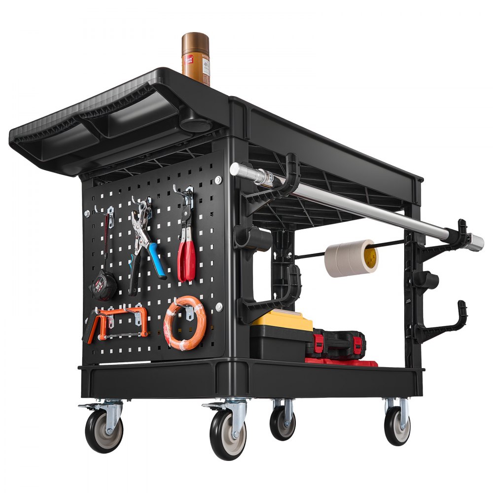VEVOR Carro de Servicio Capacidad de 250 kg 2 Niveles con Panel Perforado, Estantes de PP, Carro Utilitario de Herramientas con Ruedas, Bloqueo, Bandeja, Carrito para Garaje, Oficina, Almacén y Patio