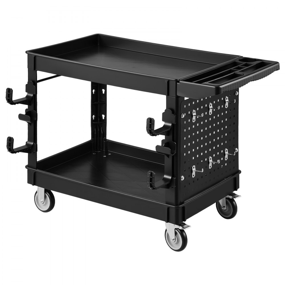 VEVOR Carro de Servicio Capacidad de 250 kg 2 Niveles con Panel Perforado, Estantes de PP, Carro Utilitario de Herramientas con Ruedas, Bloqueo, Bandeja, Carrito para Garaje, Oficina, Almacén y Patio