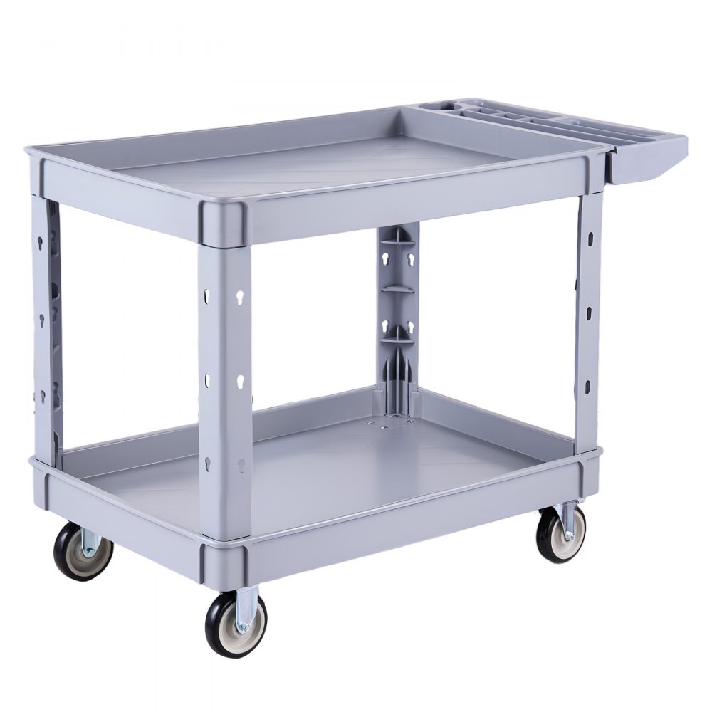 VEVOR Carro de Servicio Capacidad de 250 kg 2 Niveles Estantes de PP, Carro de Herramientas con Ruedas, Bloqueo, Bandeja de Almacenamiento, Carrito Utilitario para Garaje, Almacén, Oficina y Patio
