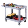 VEVOR Utility Cart, 250 kg Capacity, 2 Tier Service Cart with 360° Swivel & Fixed Wheels (2 with Brakes), Heavy Duty Plastic Rolling with Storage Tray, Tool Storage for Garage Warehouse Workshop, Gray