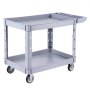 VEVOR Utility Cart, 250 kg Capacity, 2 Tier Service Cart with 360° Swivel & Fixed Wheels (2 with Brakes), Heavy Duty Plastic Rolling with Storage Tray, Tool Storage for Garage Warehouse Workshop, Gray