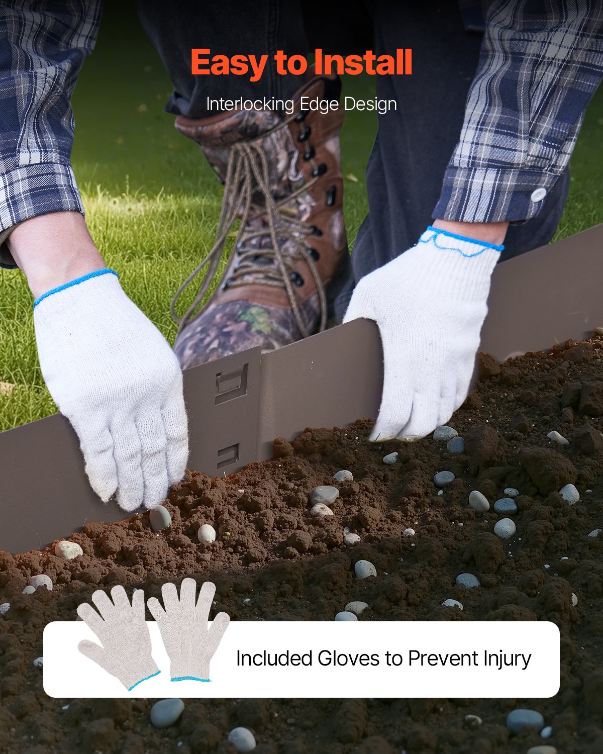 VEVOR Lawn Edging, 5-Pack, 990x207x1.5 mm, Rust-Resistant Metal Bed Edging, Flexible Garden Edging, Bed Border, Easy to Install, Flower Bed/Path Divider, Brown