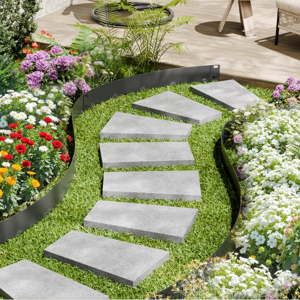 VEVOR Lawn Edging, Set of 5, 990x181x1.5 mm, Rust-Resistant Metal Bed Edging, Flower Bed Border, Lawn Edging, Easy to Install, Divider for Flower Beds, Yard Paths