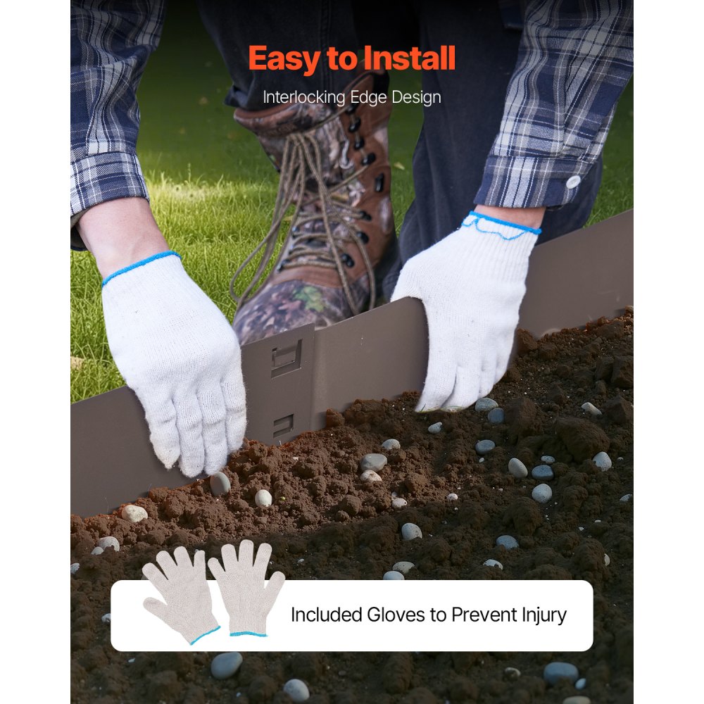 VEVOR Lawn Edging, 5-Pack, 990x156x1.5 mm, Metal Bed Edging, Flower Bed Border, Robust Lawn Edging, Easy to Install, Divider for Flower Beds, Yard Paths, Brown