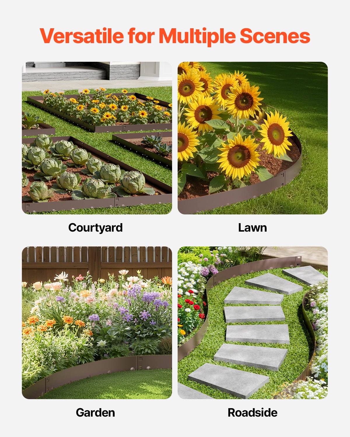 VEVOR Lawn Edging, 5-Pack, 990x156x1.5 mm, Metal Bed Edging, Flower Bed Border, Robust Lawn Edging, Easy to Install, Divider for Flower Beds, Yard Paths, Brown