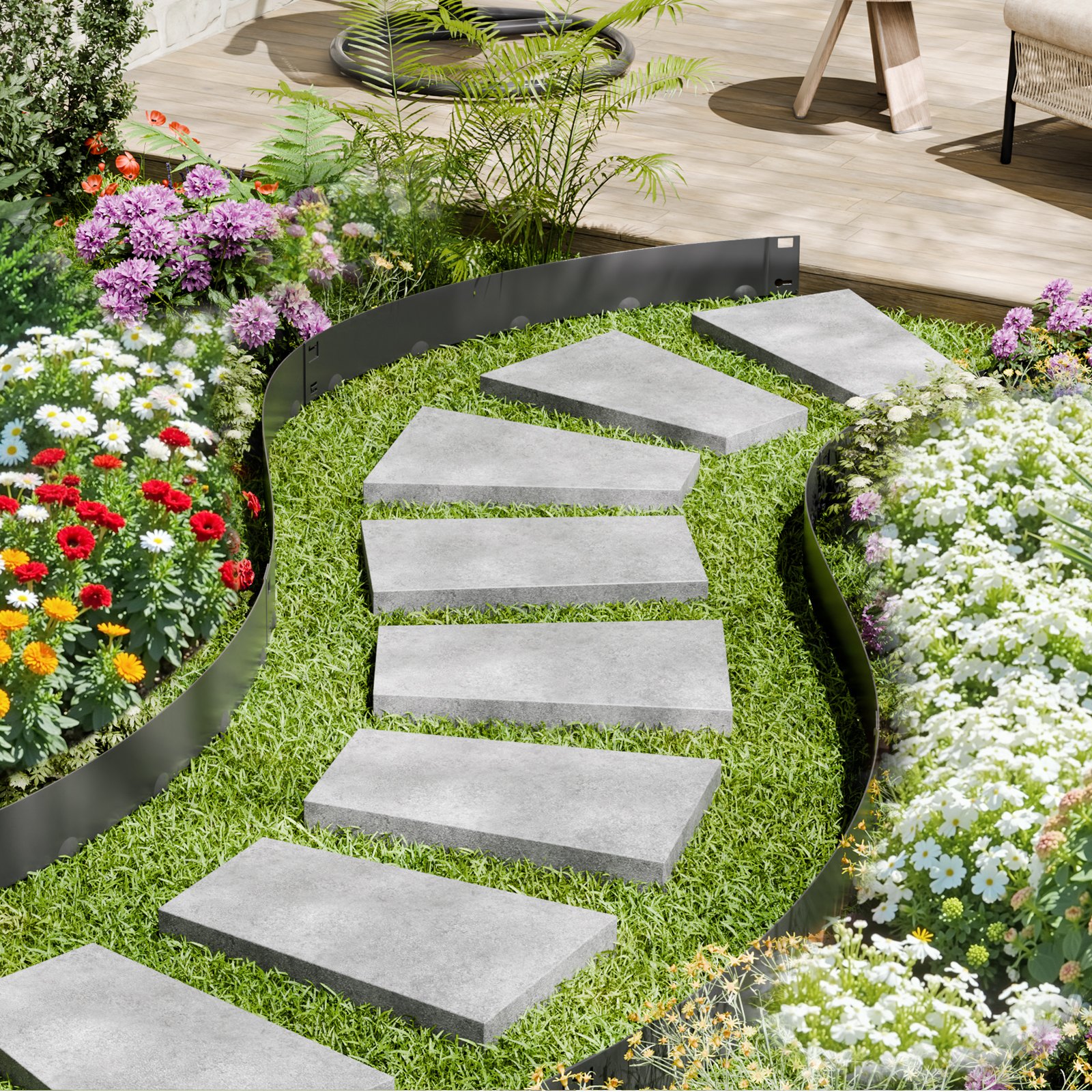 VEVOR Lawn Edging, Set of 5, 990x207x1.5 mm, Rust-Resistant Metal Bed Edging, Flower Bed Border, Lawn Edging, Easy to Install, Divider for Flower Beds, Yard Paths