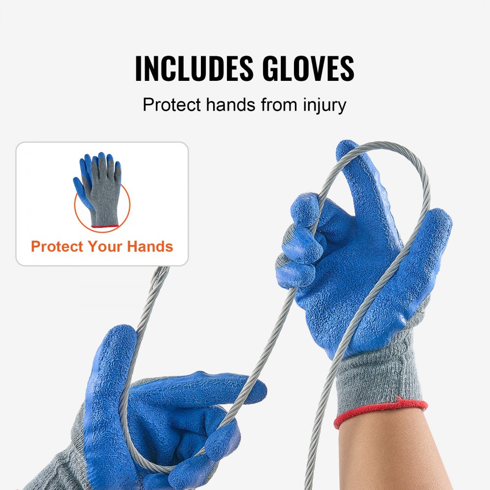 VEVOR Cable de Acero al Carbono Galvanizado en Zinc de 6,35mm Cable de 76,2m con Guantes, Resistencia a la Rotura de 31,1 KN, 7x19 Hebras, Cables de Grado de Construcción para Aeronaves para Pasamano