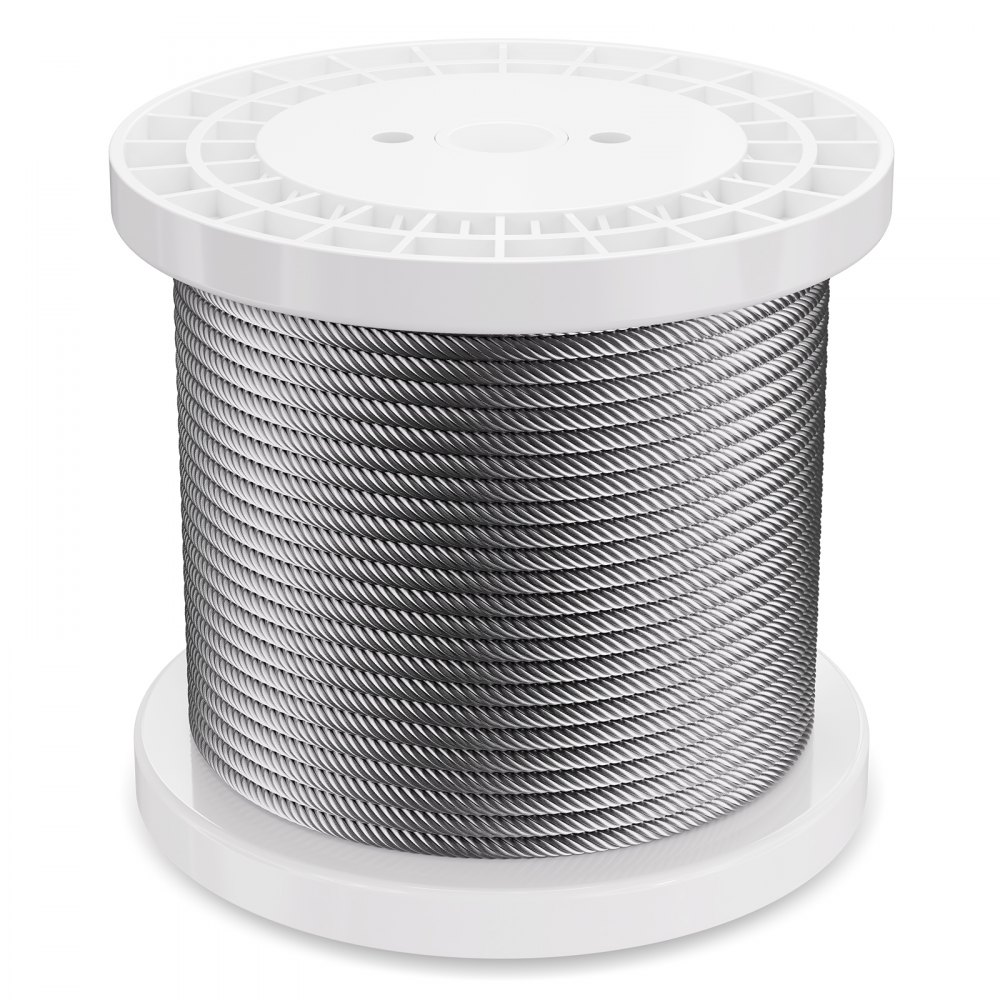 VEVOR Cable de Acero al Carbono Galvanizado en Zinc de 6,35mm Cable de 76,2m con Guantes, Resistencia a la Rotura de 31,1 KN, 7x19 Hebras, Cables de Grado de Construcción para Aeronaves para Pasamano