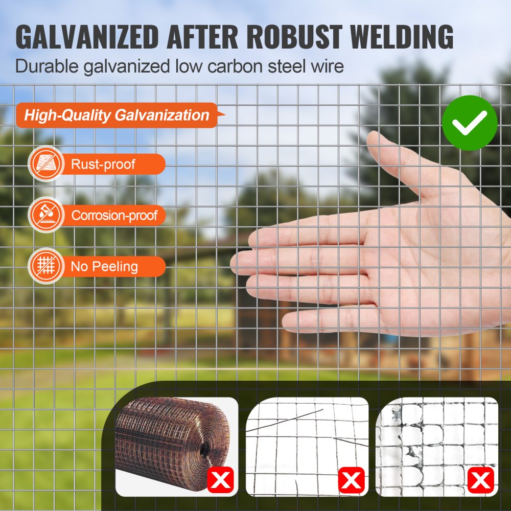 VEVOR Malla Metálica 1,22 x 15,24 m Malla de Alambre Fina Diámetro 1,0 mm, Red de Protección para Gallinero Jardín de Plantas, 12,7 x 12,7 mm, Rollo de Rejilla de Acero Galvanizado contra Roedores