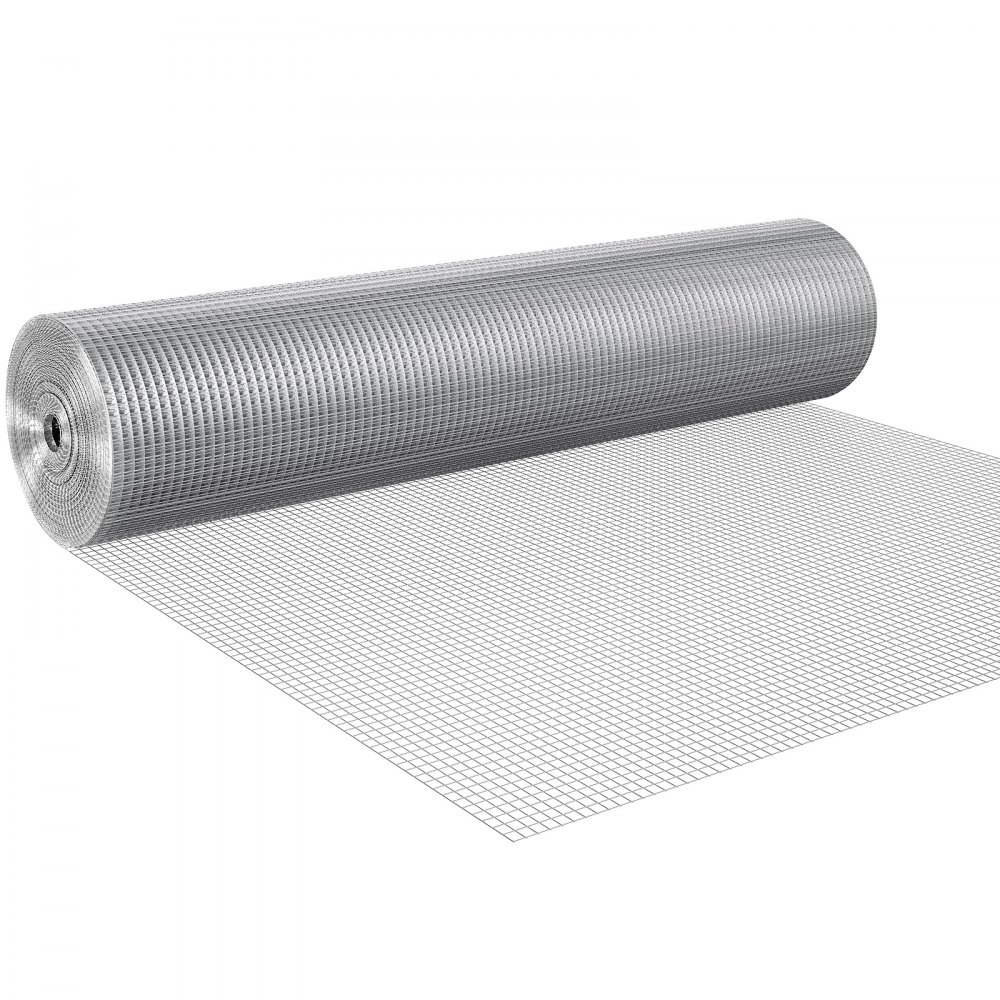 VEVOR Malla de Alambre Soldada 1220mm x 30,48m Rollo de Malla de Alambre Galvanizado en Caliente 12,7x12,7 mm Valla de Alambre de Gallinero Calibre 19 para Jaulas de Conejos, Jardín, Roedores Pequeños