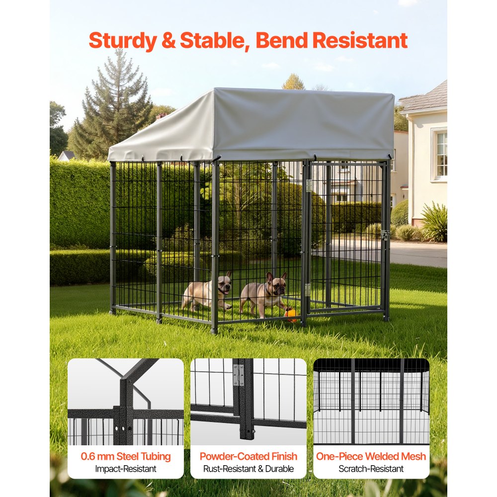 VEVOR Perrera de Exterior, 1,12 x 1,15 x 1,25 m, Parque para Perros con Cerradura y Toldo, Anti-UV Impermeable, Marco Metálico, Caseta de Malla para Perros Medianos en Patio Jardín Terraza, Negro