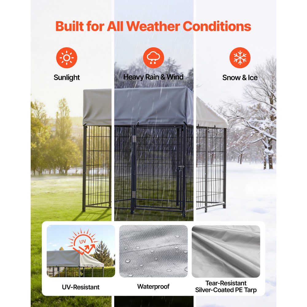 VEVOR Perrera de Exterior, 1,12 x 1,15 x 1,25 m, Parque para Perros con Cerradura y Toldo, Anti-UV Impermeable, Marco Metálico, Caseta de Malla para Perros Medianos en Patio Jardín Terraza, Negro