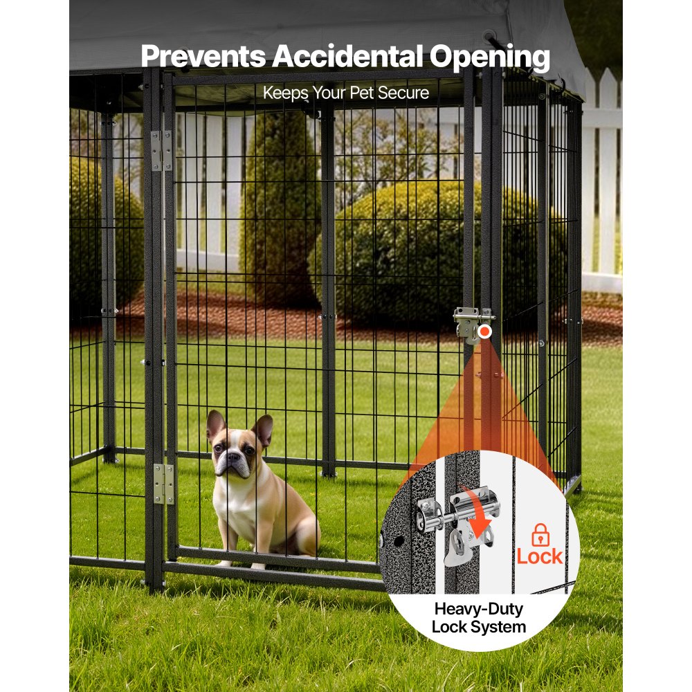 VEVOR Perrera de Exterior, 1,12 x 1,15 x 1,25 m, Parque para Perros con Cerradura y Toldo, Anti-UV Impermeable, Marco Metálico, Caseta de Malla para Perros Medianos en Patio Jardín Terraza, Negro
