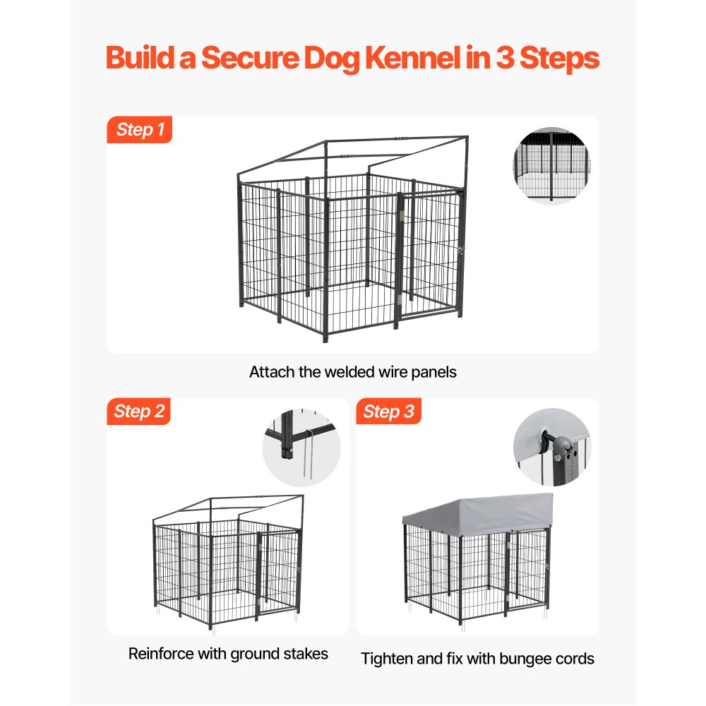 VEVOR Perrera de Exterior, 1,12 x 1,15 x 1,25 m, Parque para Perros con Cerradura y Toldo, Anti-UV Impermeable, Marco Metálico, Caseta de Malla para Perros Medianos en Patio Jardín Terraza, Negro