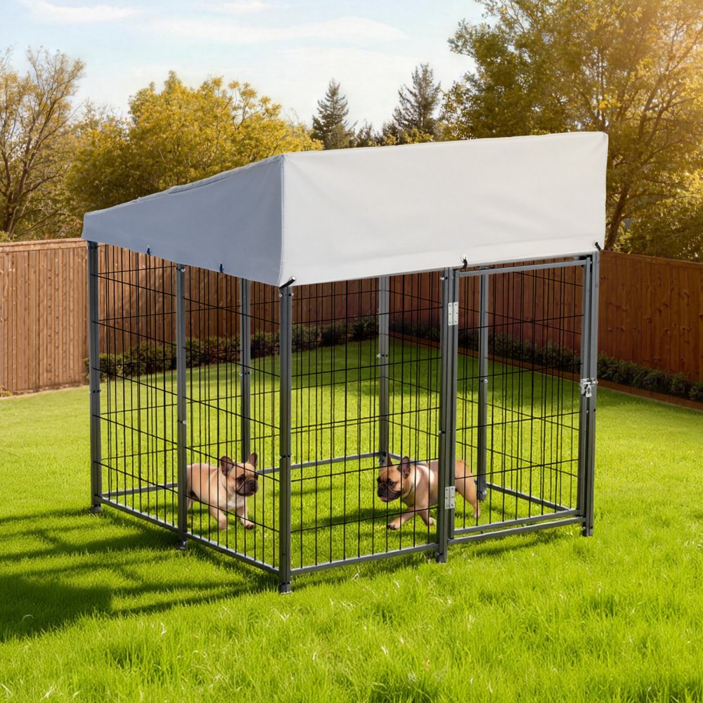 VEVOR Perrera de Exterior, 1,12 x 1,15 x 1,25 m, Parque para Perros con Cerradura y Toldo, Anti-UV Impermeable, Marco Metálico, Caseta de Malla para Perros Medianos en Patio Jardín Terraza, Negro