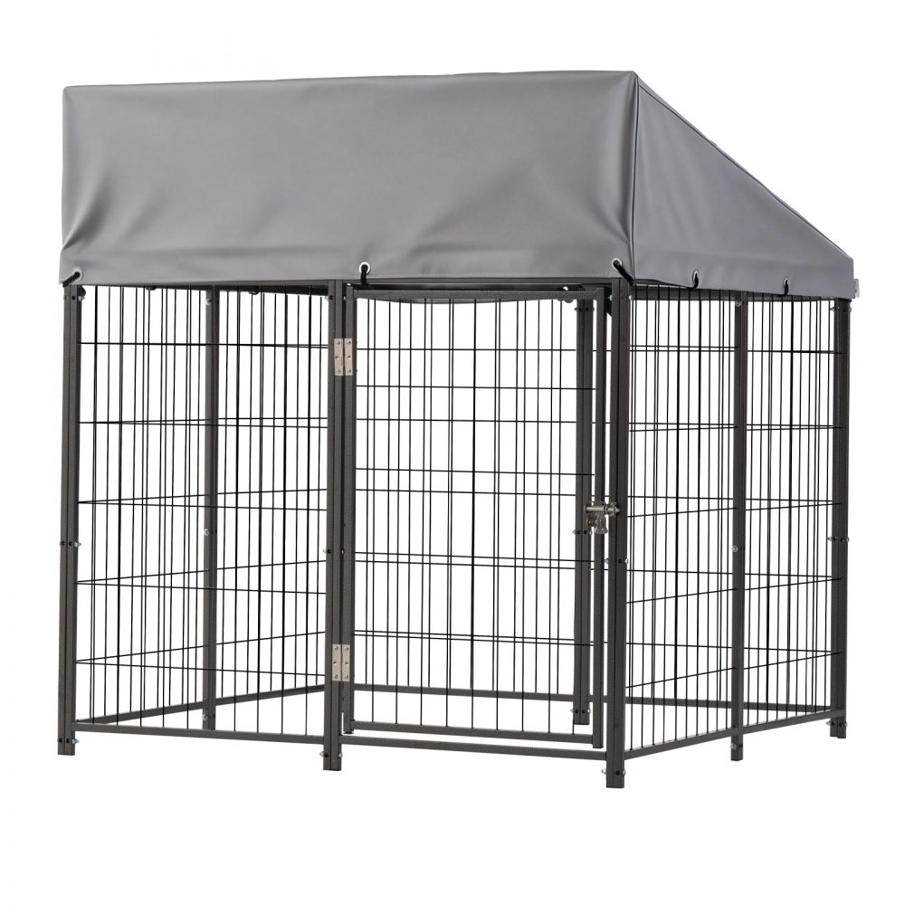 VEVOR Perrera de Exterior, 1,12 x 1,15 x 1,25 m, Parque para Perros con Cerradura y Toldo, Anti-UV Impermeable, Marco Metálico, Caseta de Malla para Perros Medianos en Patio Jardín Terraza, Negro