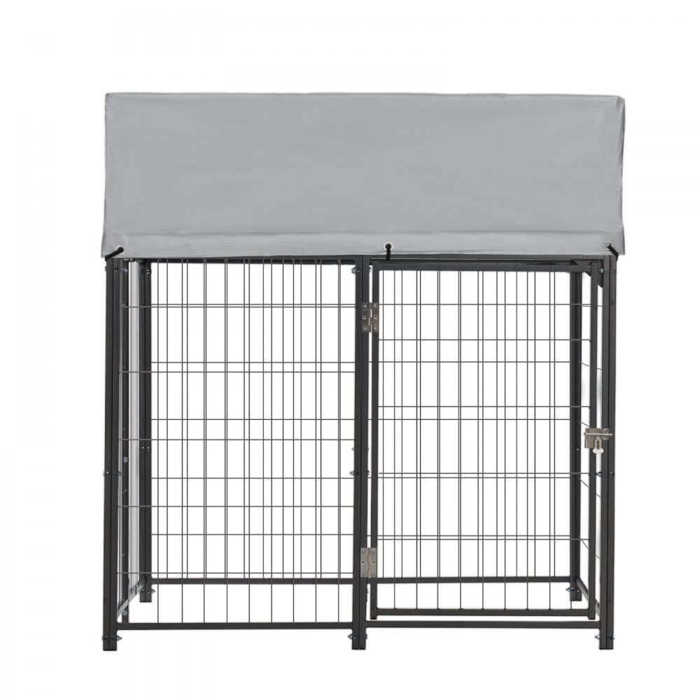 VEVOR Perrera de Exterior, 1,12 x 1,15 x 1,25 m, Parque para Perros con Cerradura y Toldo, Anti-UV Impermeable, Marco Metálico, Caseta de Malla para Perros Medianos en Patio Jardín Terraza, Negro