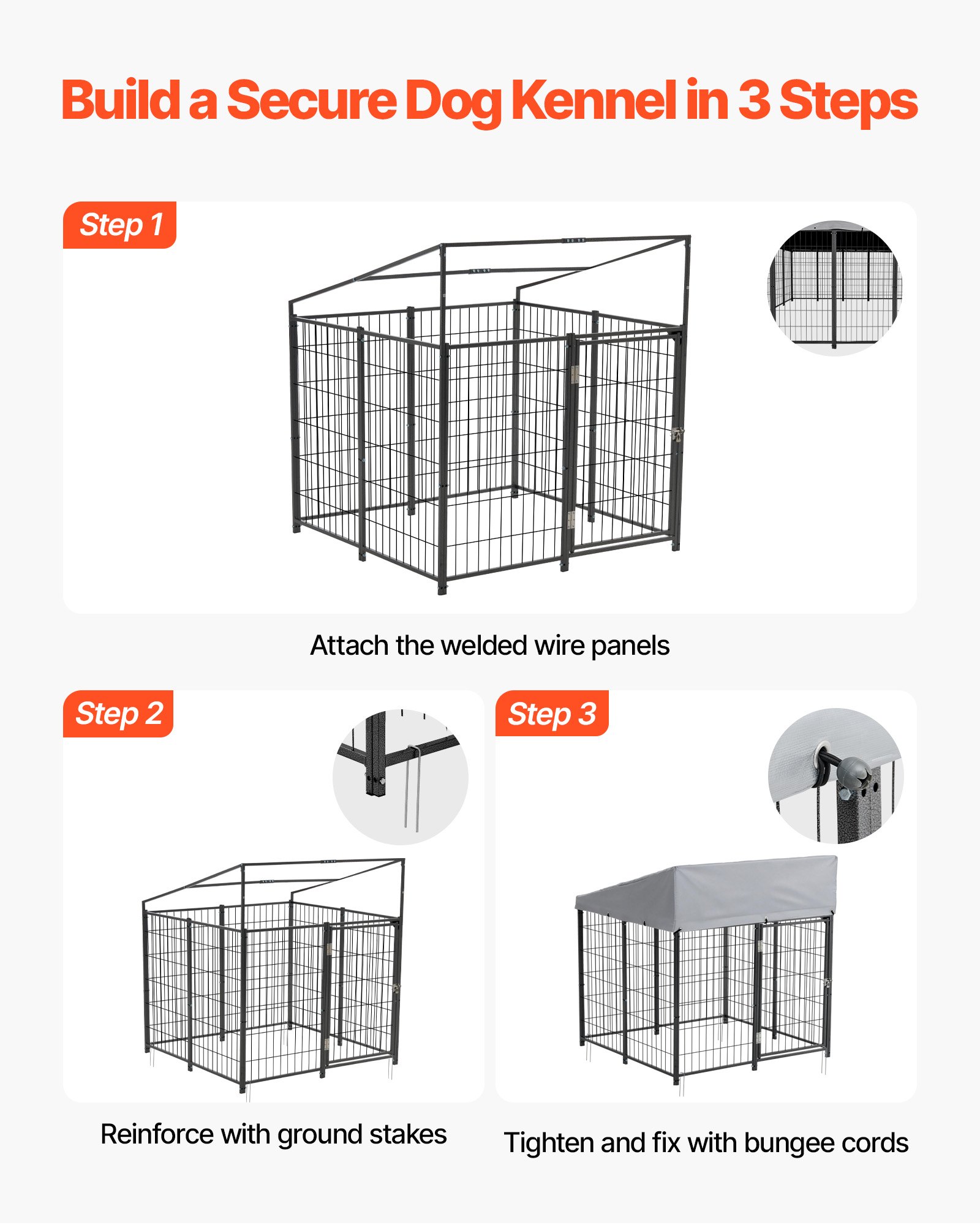 VEVOR Perrera de Exterior, 1,12 x 1,15 x 1,25 m, Parque para Perros con Cerradura y Toldo, Anti-UV Impermeable, Marco Metálico, Caseta de Malla para Perros Medianos en Patio Jardín Terraza, Negro