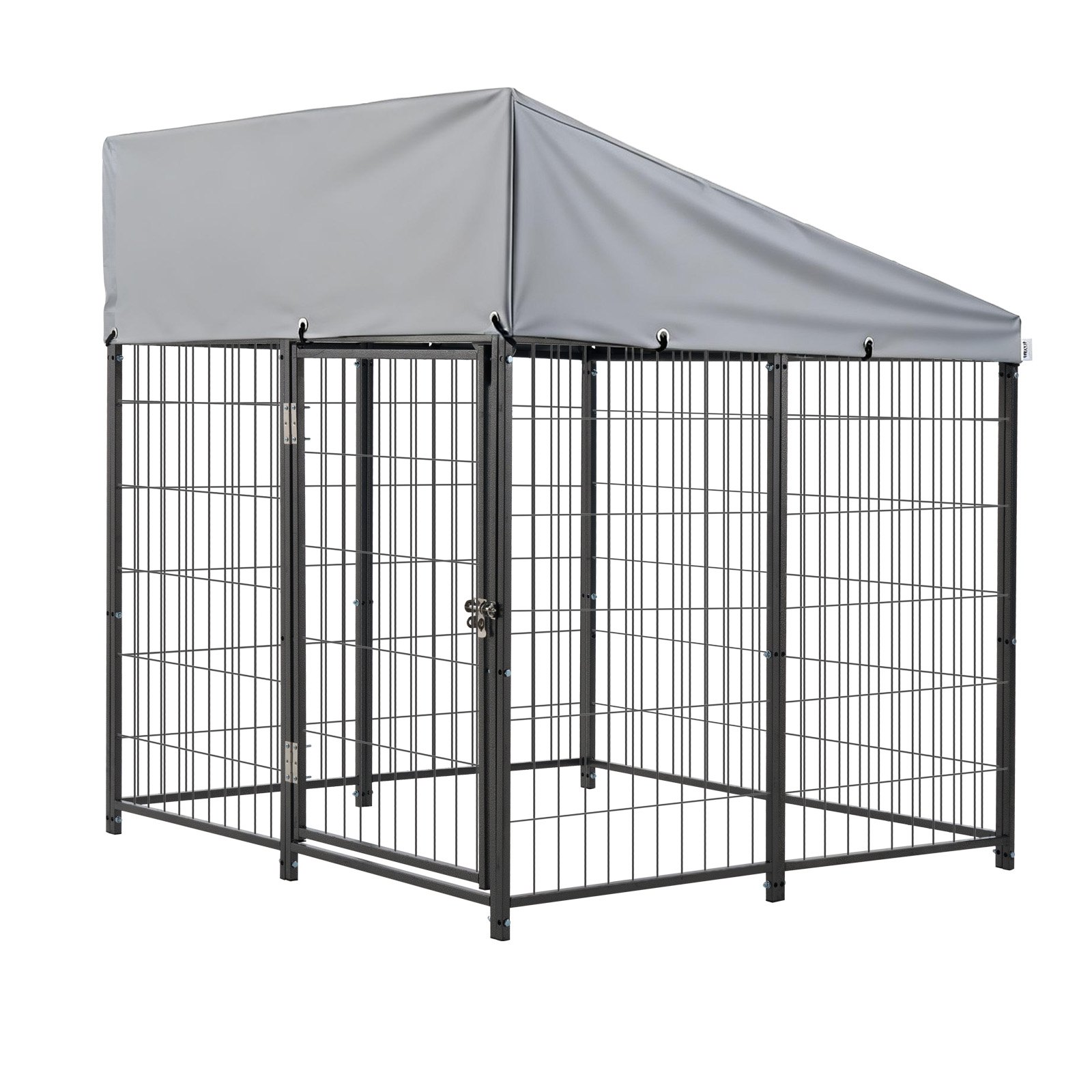 VEVOR Perrera de Exterior, 1,12 x 1,15 x 1,25 m, Parque para Perros con Cerradura y Toldo, Anti-UV Impermeable, Marco Metálico, Caseta de Malla para Perros Medianos en Patio Jardín Terraza, Negro