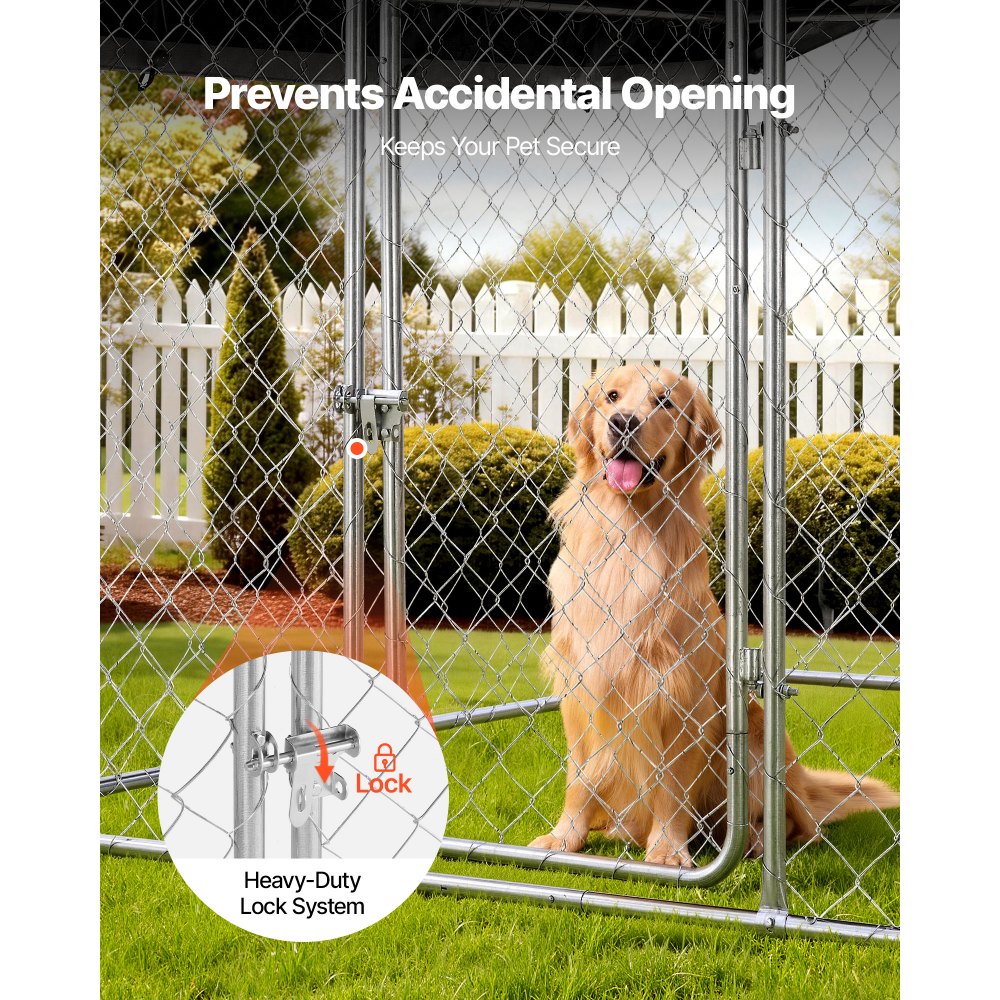 VEVOR Perrera de Exterior, 2 x 2 x 1,6 m, Parque para Perros con Puerta de Pestillo Toldo Impermeable, Marco de Metal Galvanizado, Caseta de Valla para Perros Grandes en Patio Jardín Terraza, Plateado