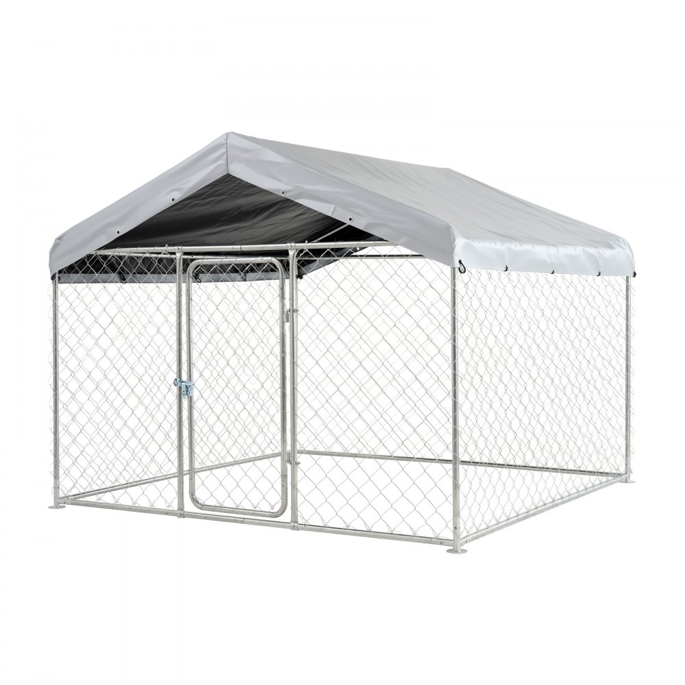 VEVOR Perrera de Exterior, 2 x 2 x 1,6 m, Parque para Perros con Puerta de Pestillo Toldo Impermeable, Marco de Metal Galvanizado, Caseta de Valla para Perros Grandes en Patio Jardín Terraza, Plateado
