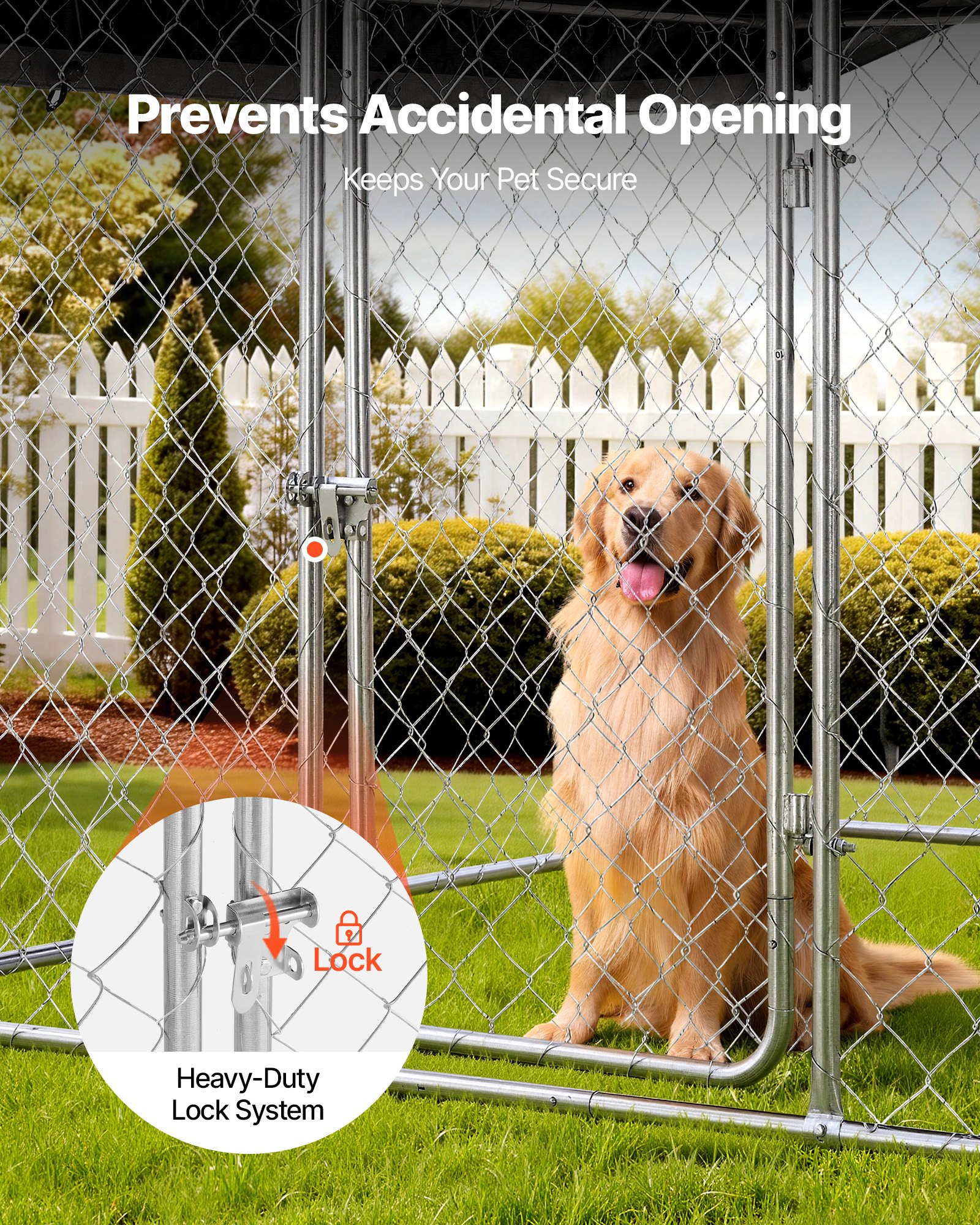 VEVOR Perrera de Exterior, 2 x 2 x 1,6 m, Parque para Perros con Puerta de Pestillo Toldo Impermeable, Marco de Metal Galvanizado, Caseta de Valla para Perros Grandes en Patio Jardín Terraza, Plateado