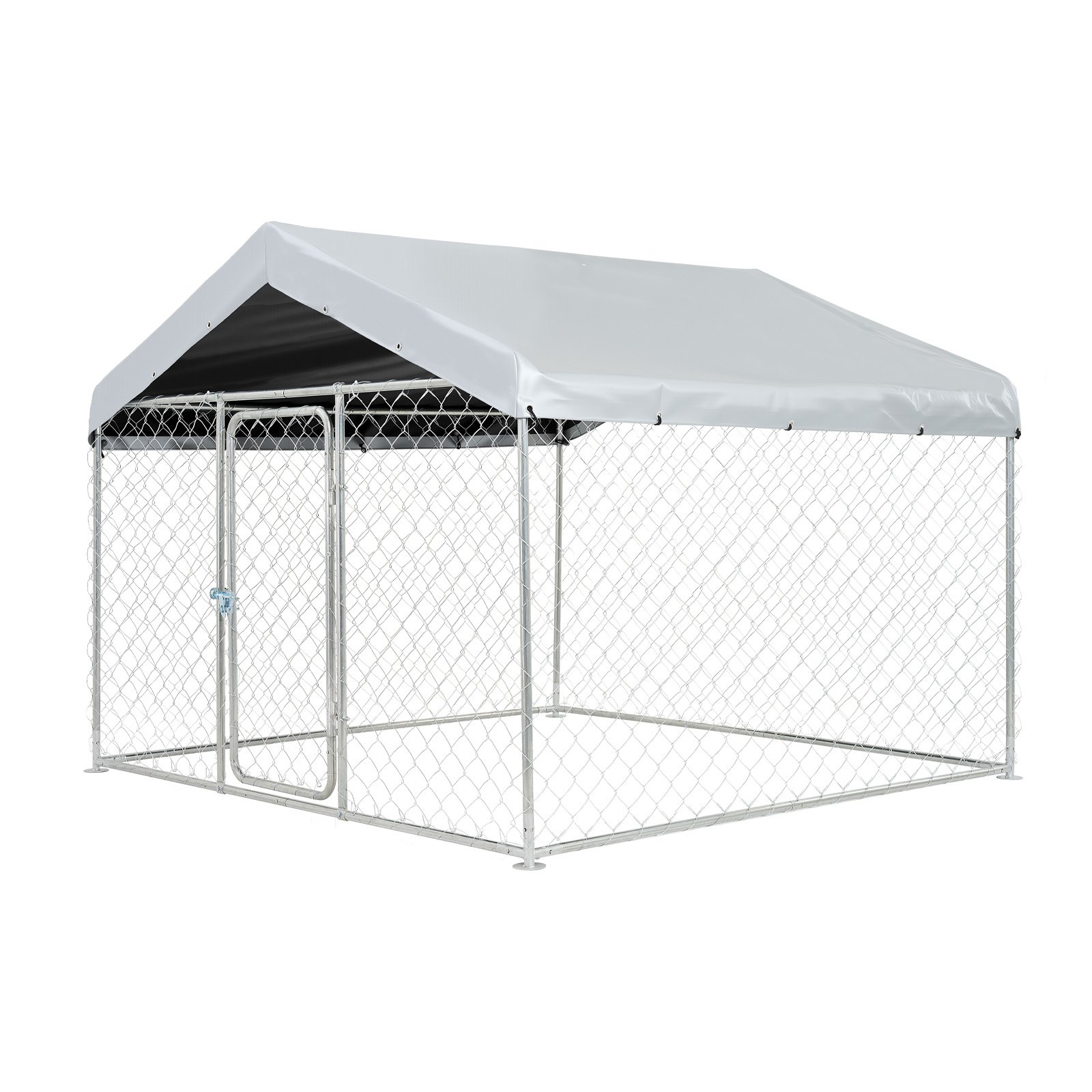 VEVOR Perrera de Exterior, 2 x 2 x 1,6 m, Parque para Perros con Puerta de Pestillo Toldo Impermeable, Marco de Metal Galvanizado, Caseta de Valla para Perros Grandes en Patio Jardín Terraza, Plateado
