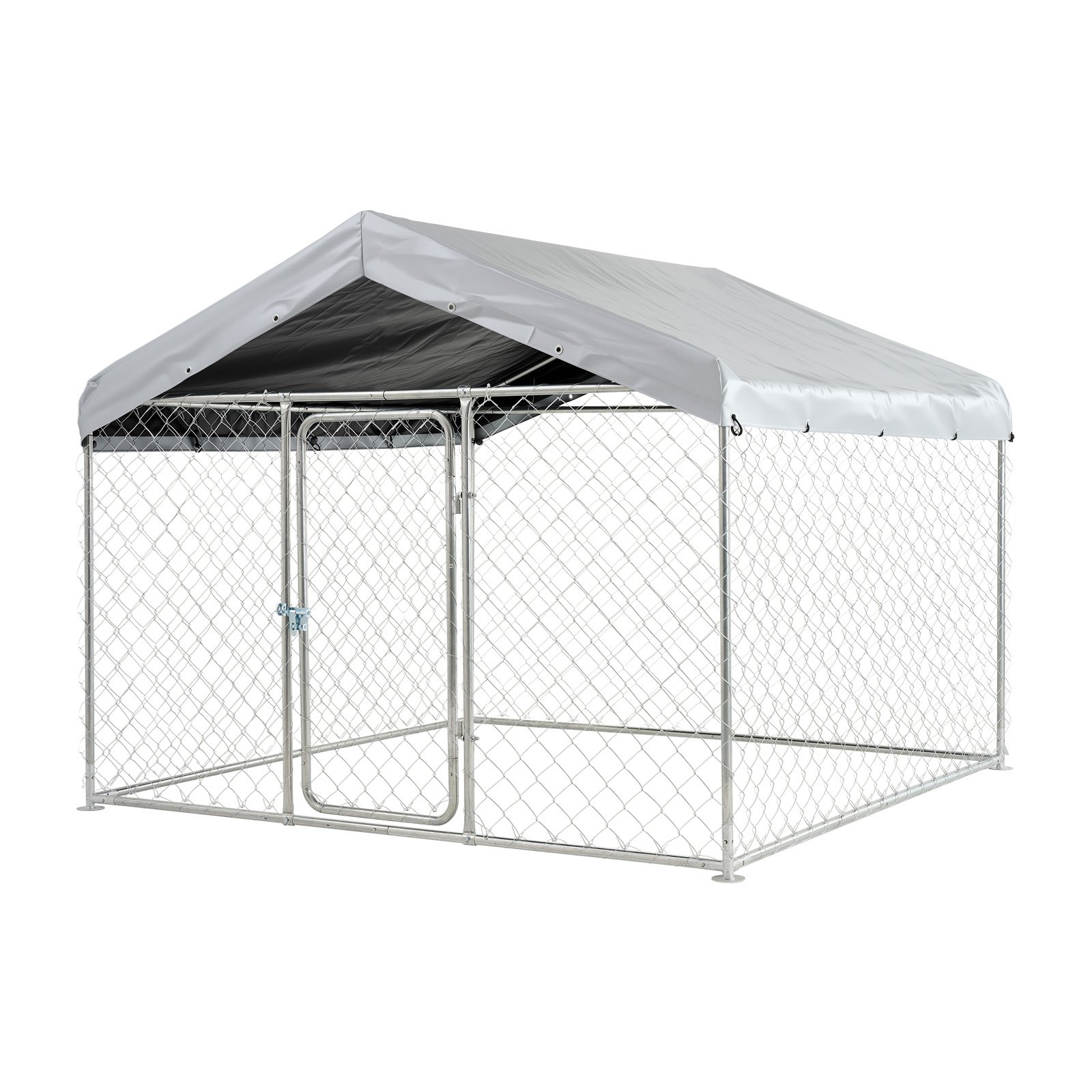 VEVOR Perrera de Exterior, 2 x 2 x 1,6 m, Parque para Perros con Puerta de Pestillo Toldo Impermeable, Marco de Metal Galvanizado, Caseta de Valla para Perros Grandes en Patio Jardín Terraza, Plateado