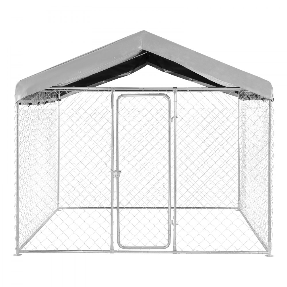 VEVOR Perrera de Exterior, 2,3 x 2,3 x 2,15 m, Parque para Perros con Cerradura y Techo Anti-UV Impermeable, Marco de Metal Galvanizado, Caseta de Valla para Perros Grandes en Patio Jardín Terraza