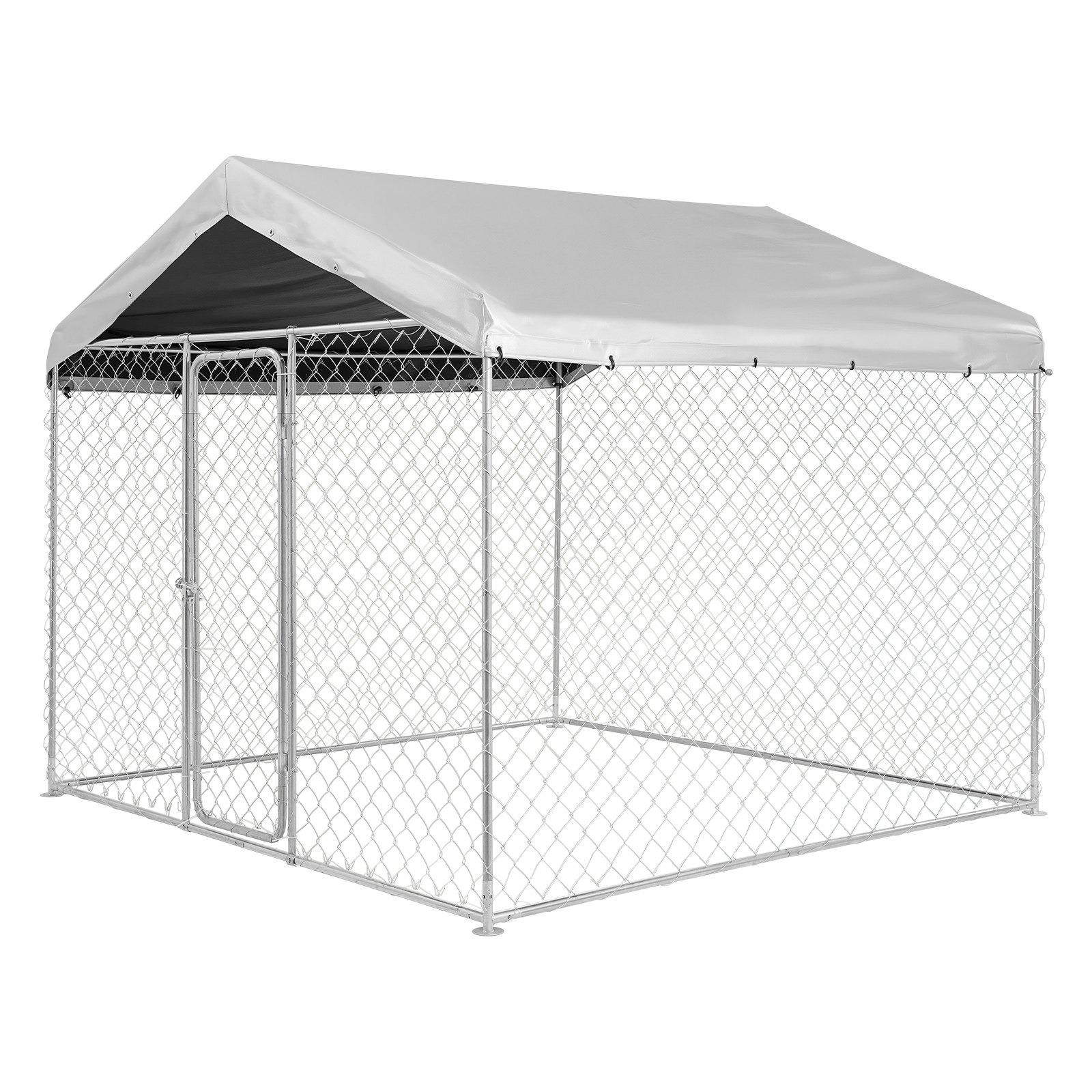VEVOR Perrera de Exterior, 2,3 x 2,3 x 2,15 m, Parque para Perros con Cerradura y Techo Anti-UV Impermeable, Marco de Metal Galvanizado, Caseta de Valla para Perros Grandes en Patio Jardín Terraza
