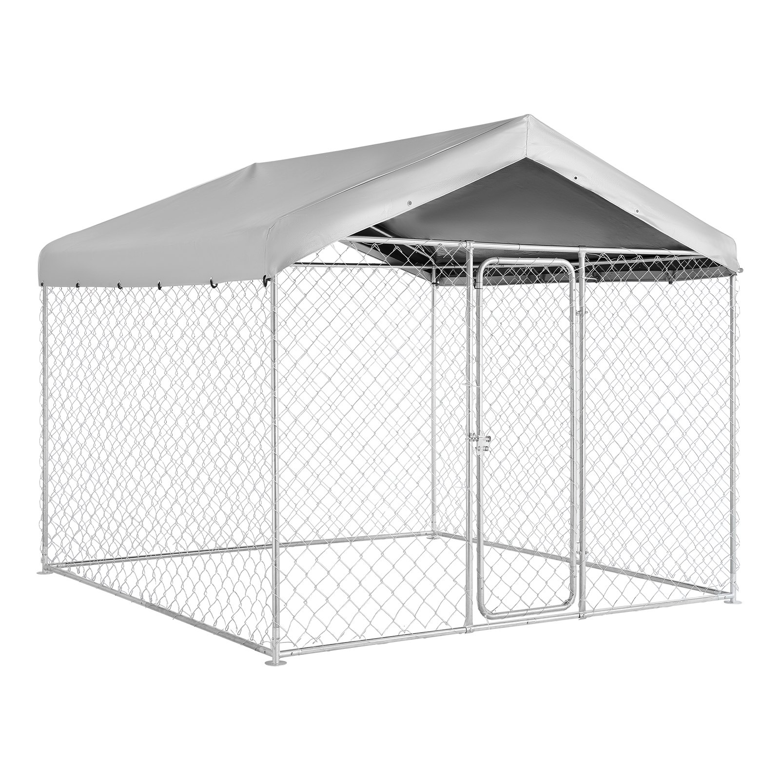 VEVOR Perrera de Exterior, 2,3 x 2,3 x 2,15 m, Parque para Perros con Cerradura y Techo Anti-UV Impermeable, Marco de Metal Galvanizado, Caseta de Valla para Perros Grandes en Patio Jardín Terraza